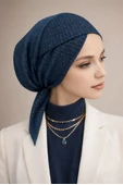 Lacivert Işıltılı Çapraz Bantlı Bone thumbnail 2