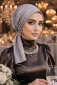 Gümüş Simli Abiye Eşarp Bone thumbnail 2