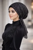Siyah Simli Abiye Eşarp Bone thumbnail 2