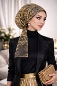 Siyah Gold Simli Abiye Eşarp Bone thumbnail 1