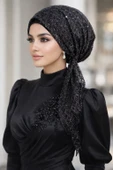 Siyah Simli Abiye Eşarp Bone thumbnail 1