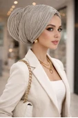 Ekru Işıltılı Piliseli Salaş Bone thumbnail 2
