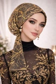 Siyah Gold Simli Abiye Eşarp Bone thumbnail 3