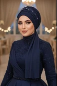 Lacivert Aksesuarlı Atkılı Abiye Bone thumbnail 3