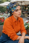 Siyah Yeşil Çiçek Desen Çapraz Bone thumbnail 2