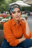 Siyah Yeşil Çiçek Desen Çapraz Bone thumbnail 1