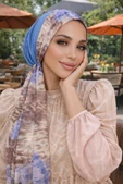 Mavi Bej Batik Desen Eşarp Bone thumbnail 1