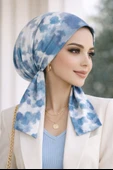 Mavi Batik Desen Eşarp Bone thumbnail 1