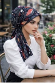 Siyah Yaprak Desen Eşarp Bone thumbnail 1