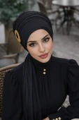 Siyah Gold Tokalı Atkılı Bone thumbnail 2