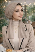 Bej Çizgili Eşarp Bone thumbnail 1