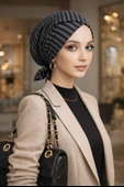 Siyah Antrasit Çizgili Çapraz Bantlı Bone thumbnail 1