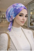 Lila Beyaz Batik Çapraz Bantlı Bone thumbnail 2