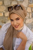 Bej Ponpon Atkılı Tesettür Bone thumbnail 1
