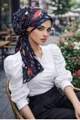 Siyah Yaprak Desen Eşarp Bone thumbnail 2