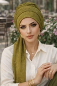 Yağ Yeşili Atkılı Tesettür Bone thumbnail 1