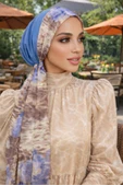 Mavi Bej Batik Desen Eşarp Bone thumbnail 2