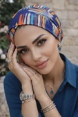 Lacivert Suluboya Desen Çapraz Bone thumbnail 2