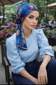 Lacivert Suluboya Desen Eşarp Bone thumbnail 1