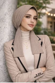 Bej Çizgili Eşarp Bone thumbnail 2
