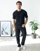 Erkek Siyah Fitilli Henley Yaka Basic Tişört thumbnail 4