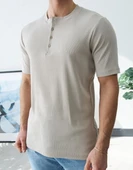 Erkek Taş Fitilli Henley Yaka Basic Tişört thumbnail 1