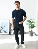 Erkek Lacivert Fitilli Henley Yaka Basic Tişört thumbnail 4