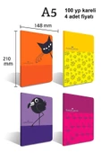 Pp Kapak Dikişli A5 Look Kareli Defter 4lü Set thumbnail 1