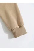 Basic Dokulu Erkek Günlük Stil Krem Bej Kapüşonlu Sweatshirt thumbnail 2