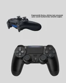 Bluetooth Kablosuz PS4 Gamepad Çift Motorlu Siyah Controller thumbnail 4