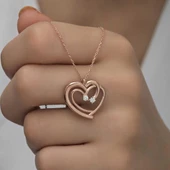 Gümüş Rose Birleşmiş Kalpler Kadın Kolye thumbnail 2