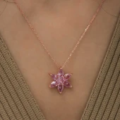 Gümüş Rose Pembe Çiçek Kolye thumbnail 2