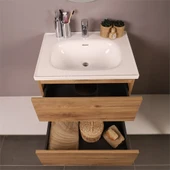Kobos Simple 60 cm Çekmeceli Banyo Dolabı Seti Light Walnut thumbnail 6