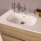 Kobos Simple 80 cm Çekmeceli Banyo Dolabı Seti Light Walnut thumbnail 4