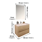 Kobos Simple 80 cm Çekmeceli Banyo Dolabı Seti Light Walnut thumbnail 8