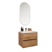 Kobos Simple 60 cm Çekmeceli Banyo Dolabı Seti Light Walnut thumbnail 1