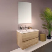 Kobos Simple 80 cm Çekmeceli Banyo Dolabı Seti Light Walnut thumbnail 2