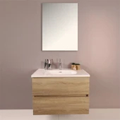 Kobos Simple 80 cm Çekmeceli Banyo Dolabı Seti Light Walnut thumbnail 3