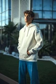 Vexor Üç İplik Penye Kapşonlu Basic SweatShirt - Beyaz thumbnail 2