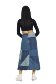 Vexor Mavi Patchwork Desenli Denim Kot Etek thumbnail 3
