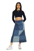 Vexor Mavi Patchwork Desenli Denim Kot Etek thumbnail 5