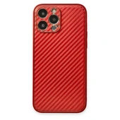 Apple İphone 13 Pro Kılıf Coco Karbon Silikon - Kırmızı thumbnail 1