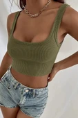 Vexor Fitilli Kalın Askılı Pamuklu Örme Crop Bej thumbnail 4