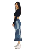Vexor Mavi Patchwork Desenli Denim Kot Etek thumbnail 2