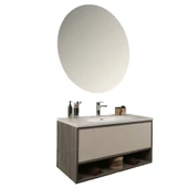 Kobos Elegant 100 cm Banyo Dolabı Seti Grey Oak + Vanilya thumbnail 1