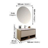 Kobos Elegant 100 cm Banyo Dolabı Seti Light Walnut + Luna thumbnail 8