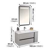 Kobos Linear 100 cm Banyo Dolabı Seti Light Grey thumbnail 8