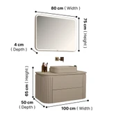 Kobos Gloria 100 cm Banyo Dolabı Seti Beige thumbnail 12