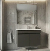 Creavit Flexio 80 cm Katlanabilir Banyo Dolabı Antrasit Set thumbnail 2