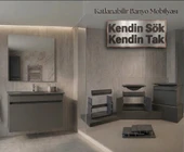 Creavit Flexio 80 cm Katlanabilir Banyo Dolabı Antrasit Set thumbnail 1